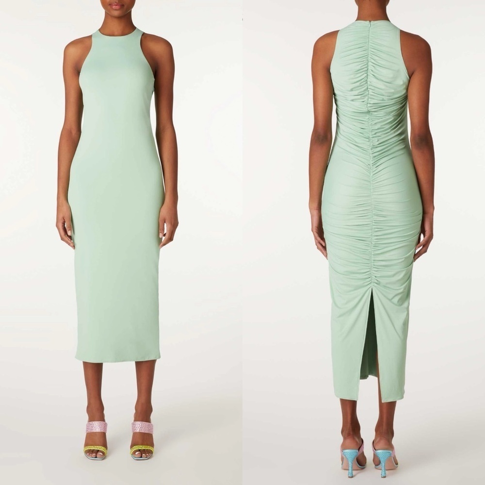 NWOT Mother Of All Gabriella Sleeveless Ruched Jersey Maxi Dress in Saladin Sz L